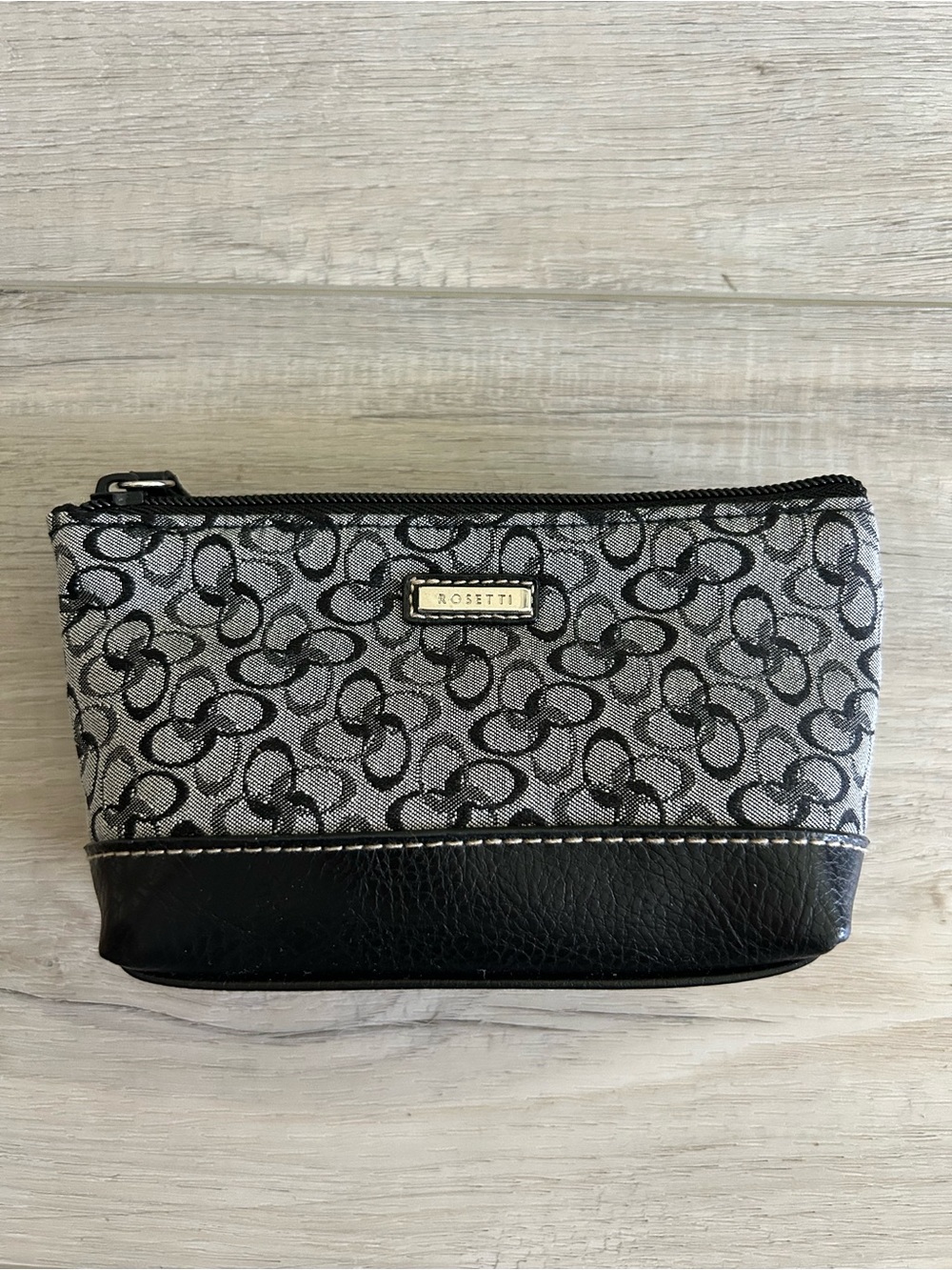 Rosetti Black and Gray Monogram Cosmetic Pouch